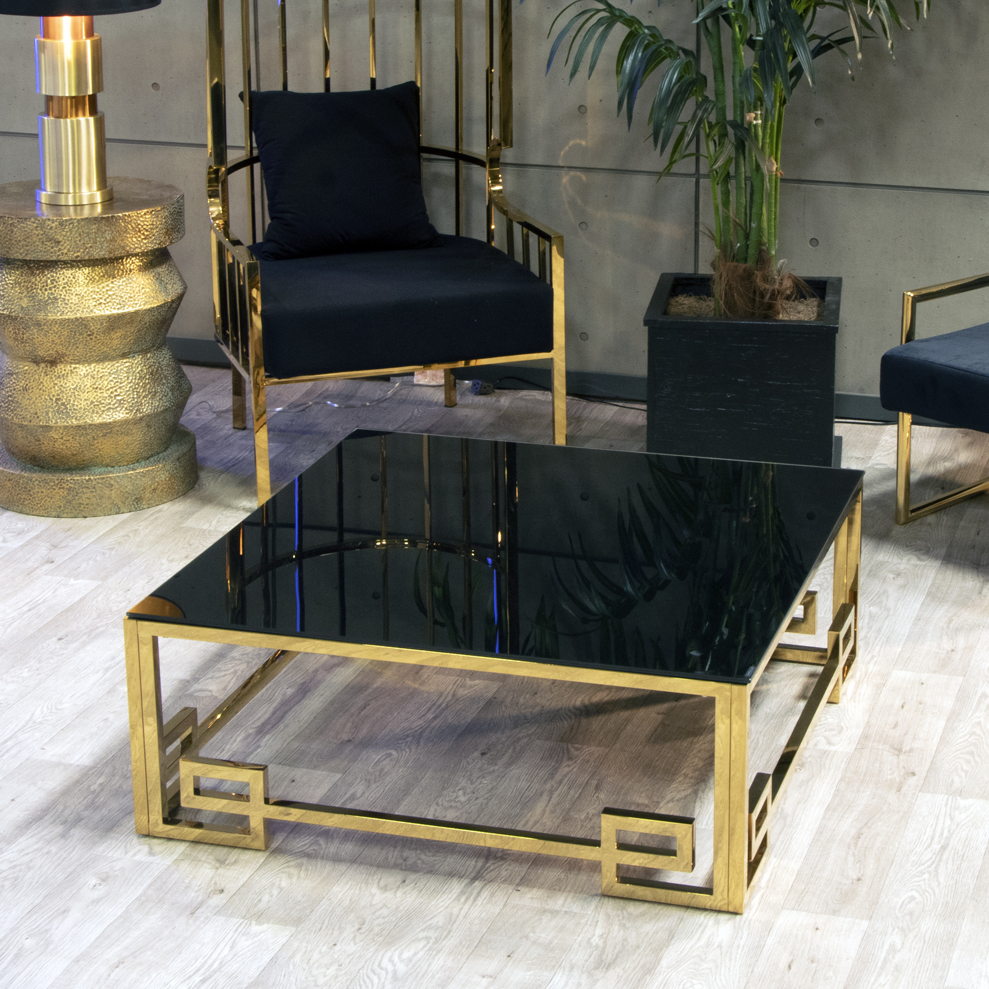 Gold and black clearance glass coffee table