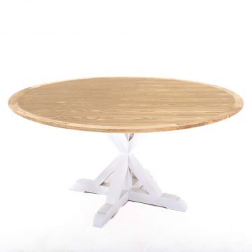 Hampton Dining Table, Round, Natural Oak, with White Legs