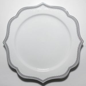 White Dinner Plates with Silver Trim